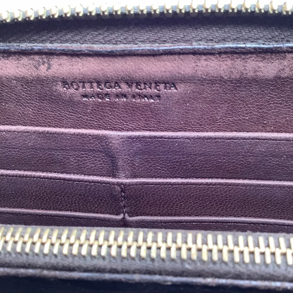 Bottega Veneta Intrecciato Brown Woven Leather Zip Around Wallet